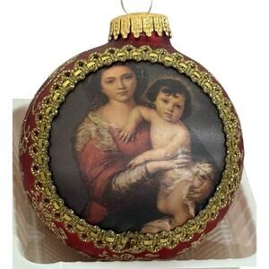 Christmas by Krebs Masters‎ on Silk Virgin and Child Ornament 90s Hand Decorated